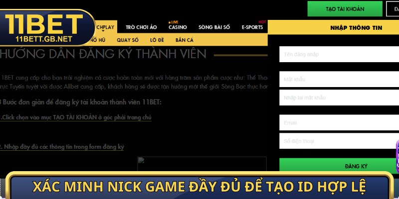 Xác minh nick game đầy đủ để tạo ID hợp lệ
